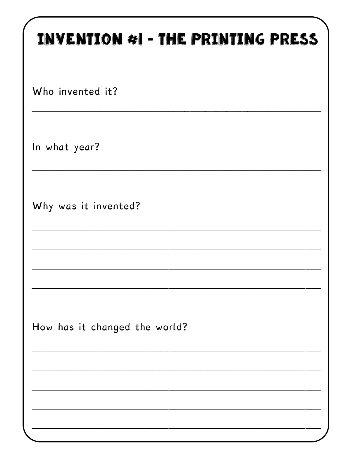 (Age 9+) Inventions & Inventors - Time Travel History - Research Journal