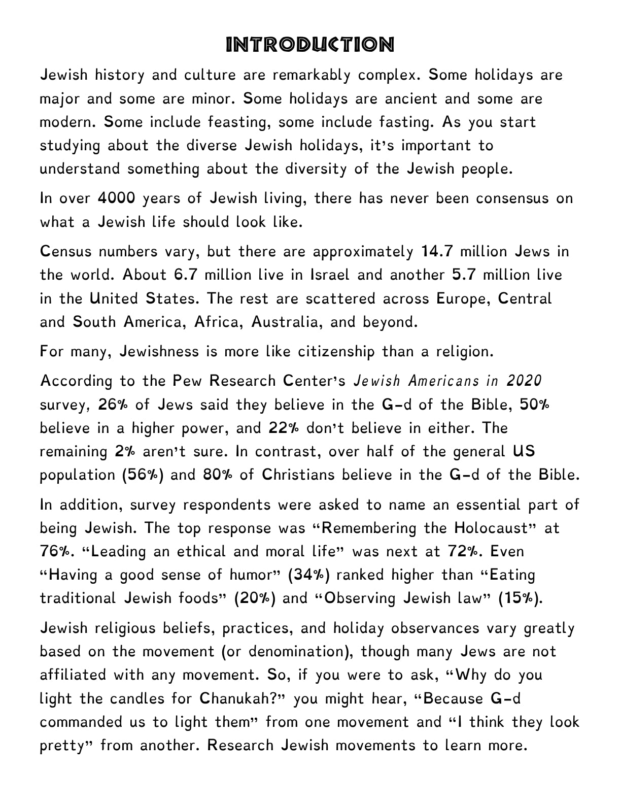 (Age 11+) Jewish Feasts, Festivals, Holidays & Culture - Activity Book