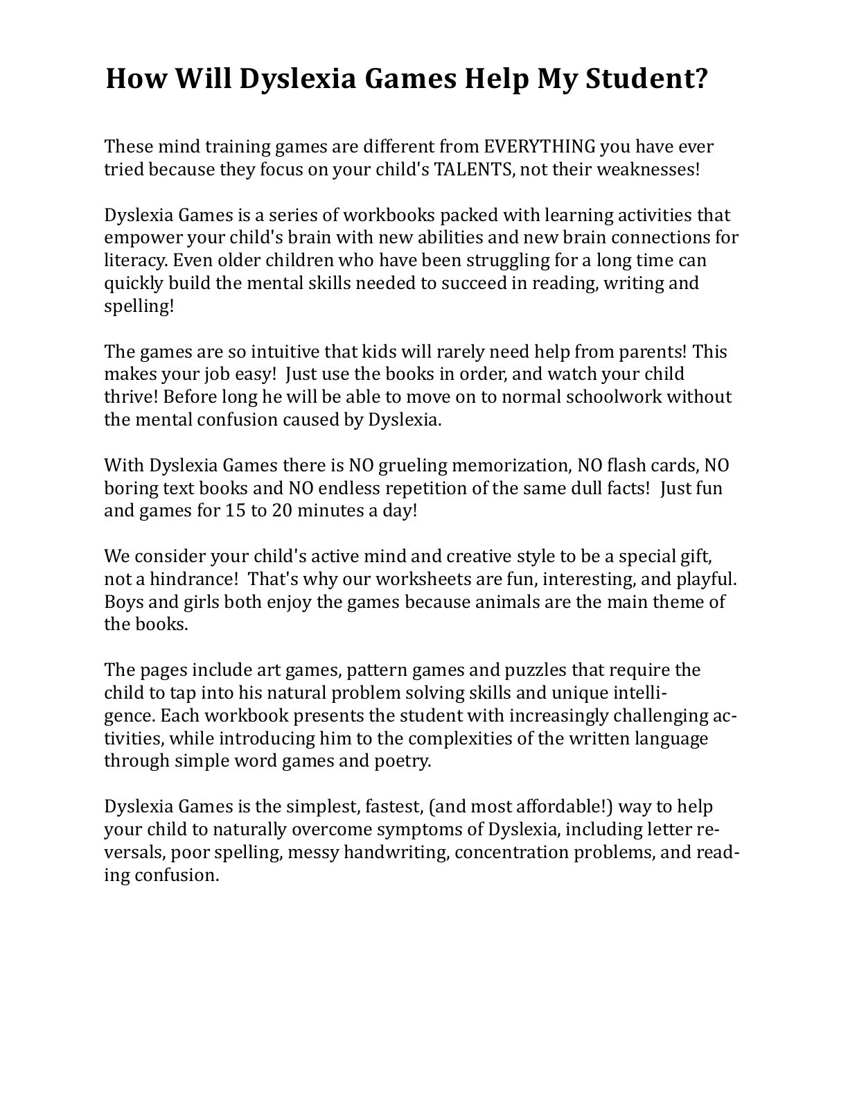 Dyslexia Games Series A